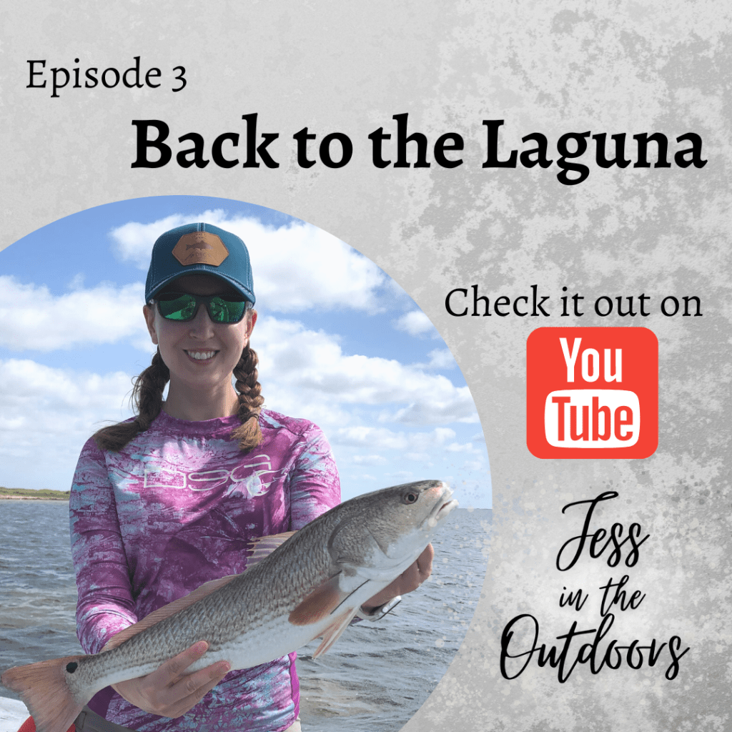 YouTube graphic for episode 3 with a picture of a girl holding a redfish 