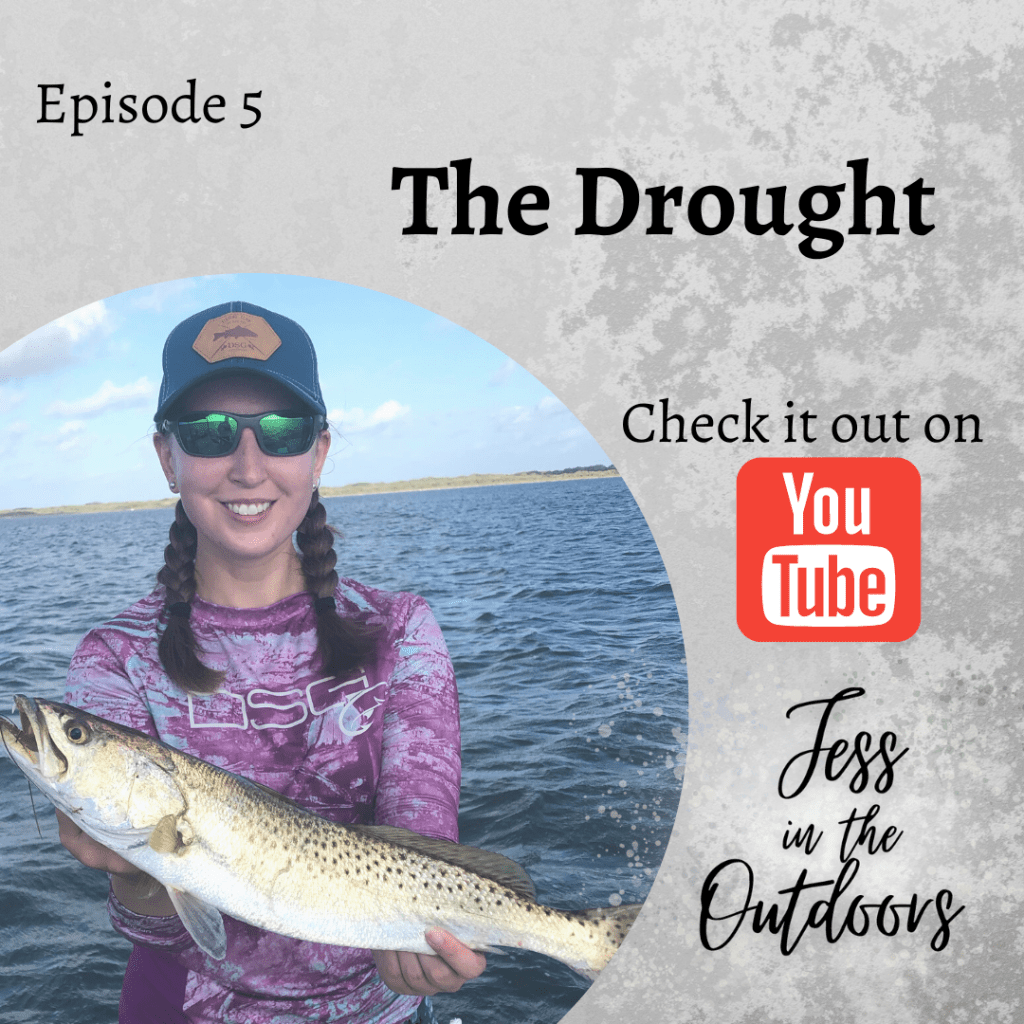 YouTube Image, girl holding a trout next to title of video, "The Drought"